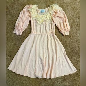 Vintage 70s Miss Ashlee Dress Women size S/M Pink Aline Skirt Sheer Ballroom